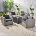 Hudson Outdoor 4 Piece Swivel Club Chair Set with Square Fire Pit by Christopher Knight Home