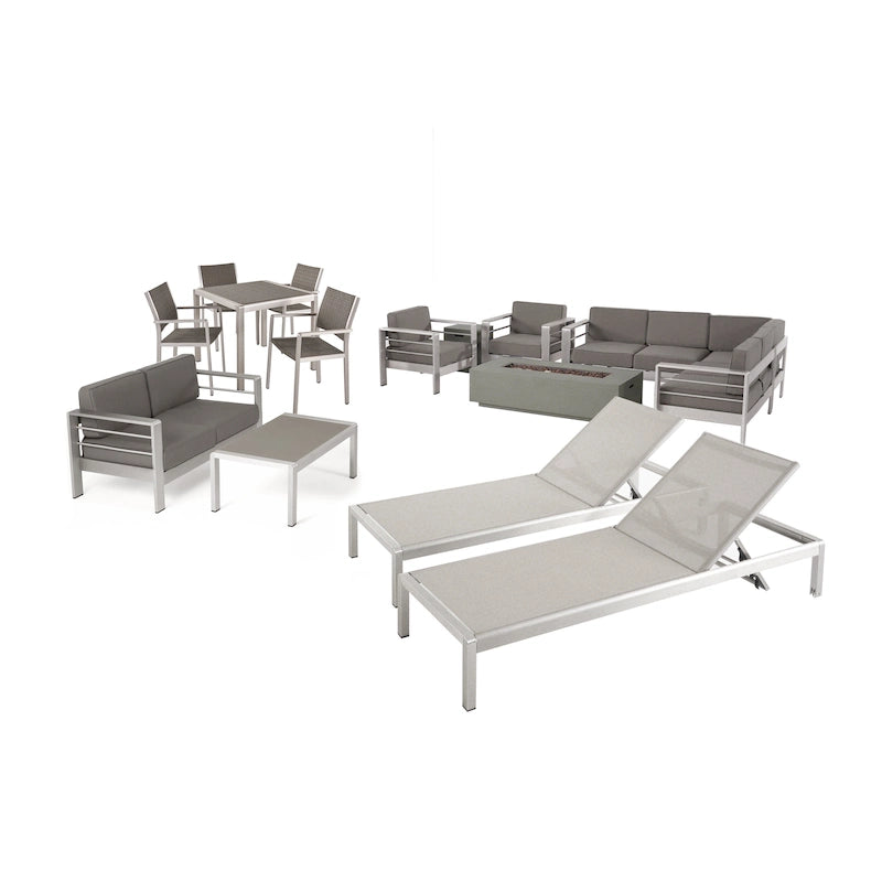 Cape Coral Outdoor 16 Piece Aluminum Estate Collection with Cushions and Fire Pit by Christopher Knight Home