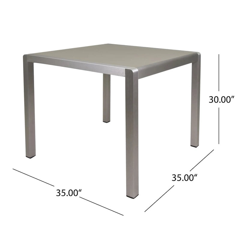 Boris Outdoor Modern 4 Seater Aluminum Dining Set with Faux Wood Table Top by Christopher Knight Home