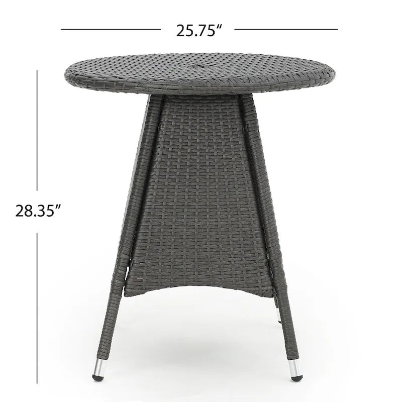 Cypress Outdoor 3-Piece Round Wicker Bistro Chat Set with Umbrella Hole & Cushions by Christopher Knight Home