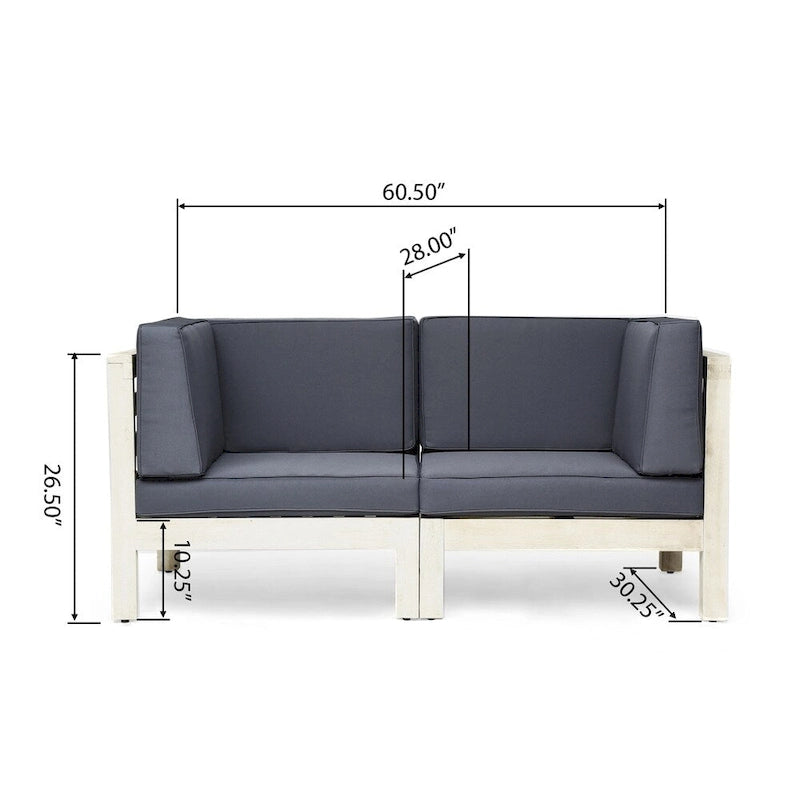 Brava Outdoor 2-Seater Sectional Acacia Wood Loveseat Set With Water-Resistant Cushions by Christopher Knight Home