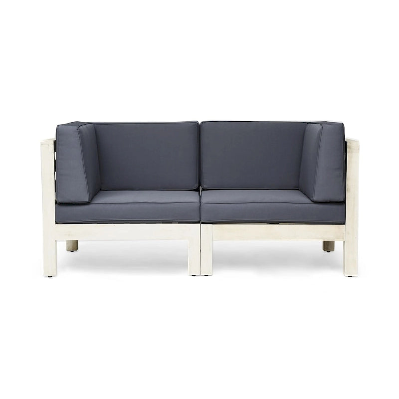 Brava Outdoor 2-Seater Sectional Acacia Wood Loveseat Set With Water-Resistant Cushions by Christopher Knight Home