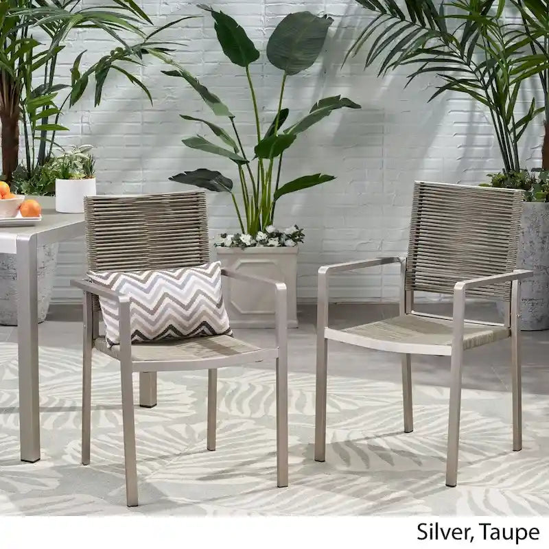 Lillian Outdoor Modern Aluminum Dining Chair with Rope Seat (Set of 2) by Christopher Knight Home