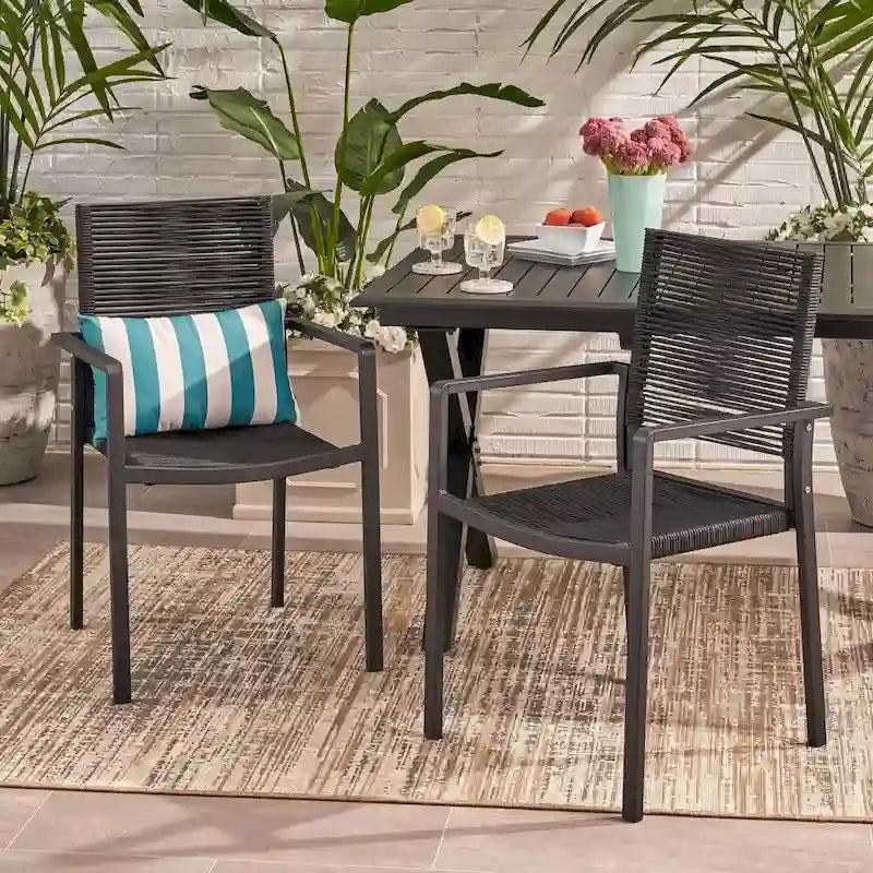 Lillian Outdoor Modern Aluminum Dining Chair with Rope Seat (Set of 2) by Christopher Knight Home
