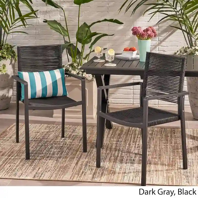 Lillian Outdoor Modern Aluminum Dining Chair with Rope Seat (Set of 2) by Christopher Knight Home