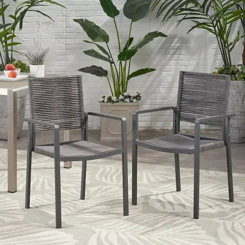 Lillian Outdoor Modern Aluminum Dining Chair with Rope Seat (Set of 2) by Christopher Knight Home
