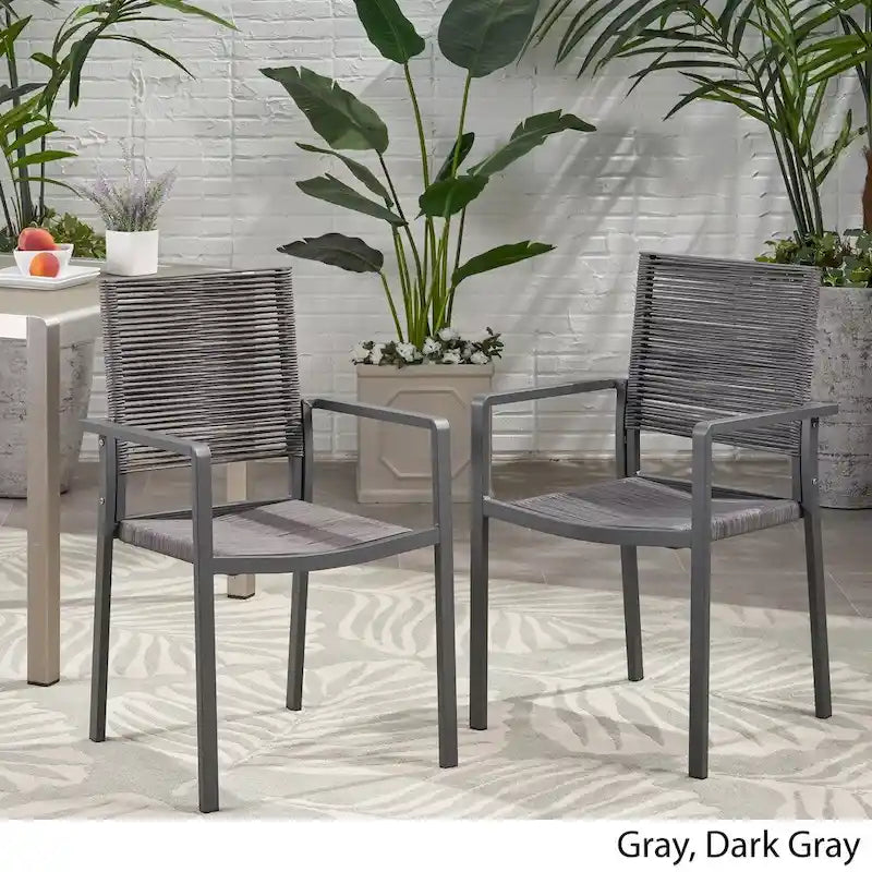 Lillian Outdoor Modern Aluminum Dining Chair with Rope Seat (Set of 2) by Christopher Knight Home