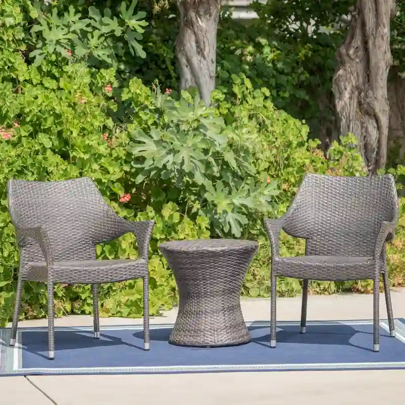 Christopher Knight Home 3-Piece Outdoor Wicker Chat Set with Cushions - N/A