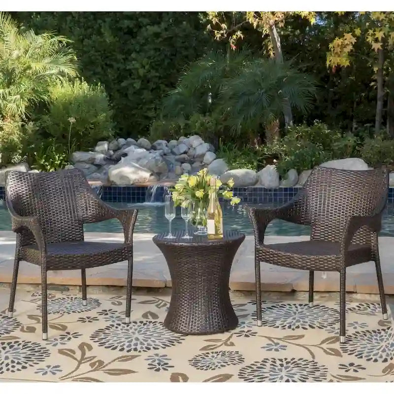 Christopher Knight Home 3-Piece Outdoor Wicker Chat Set with Cushions - N/A