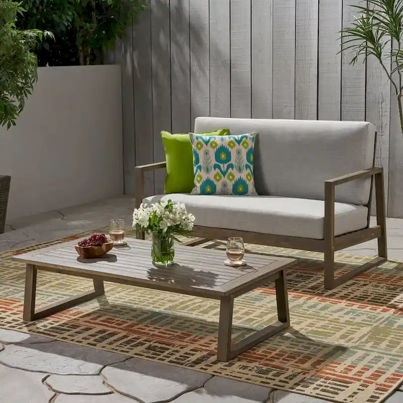 Belgian Outdoor Acacia Wood Chat Set by Christopher Knight Home