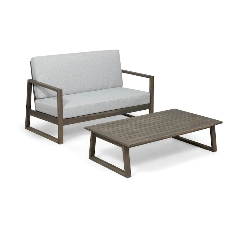Belgian Outdoor Acacia Wood Chat Set by Christopher Knight Home