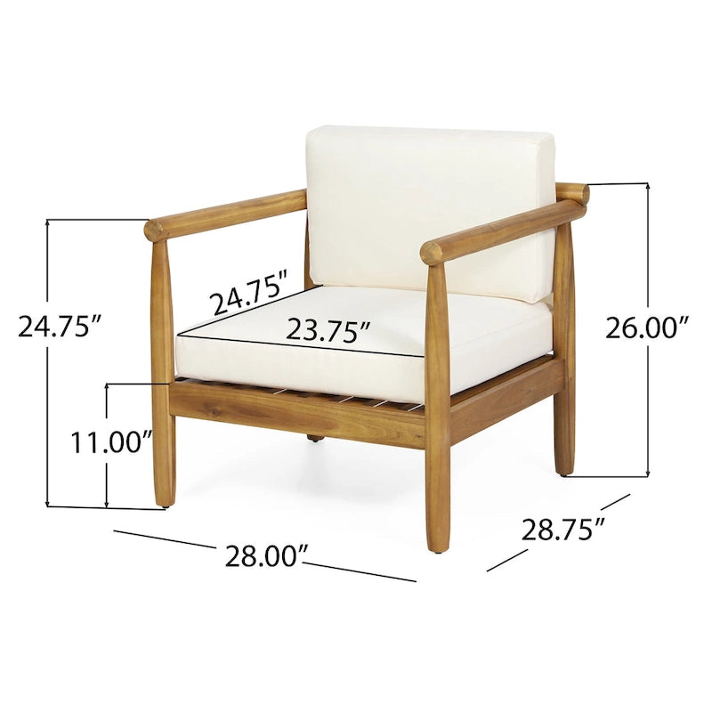 Bonsallo Acacia Wood Outdoor Club Chair with Cushions by Christopher Knight Home