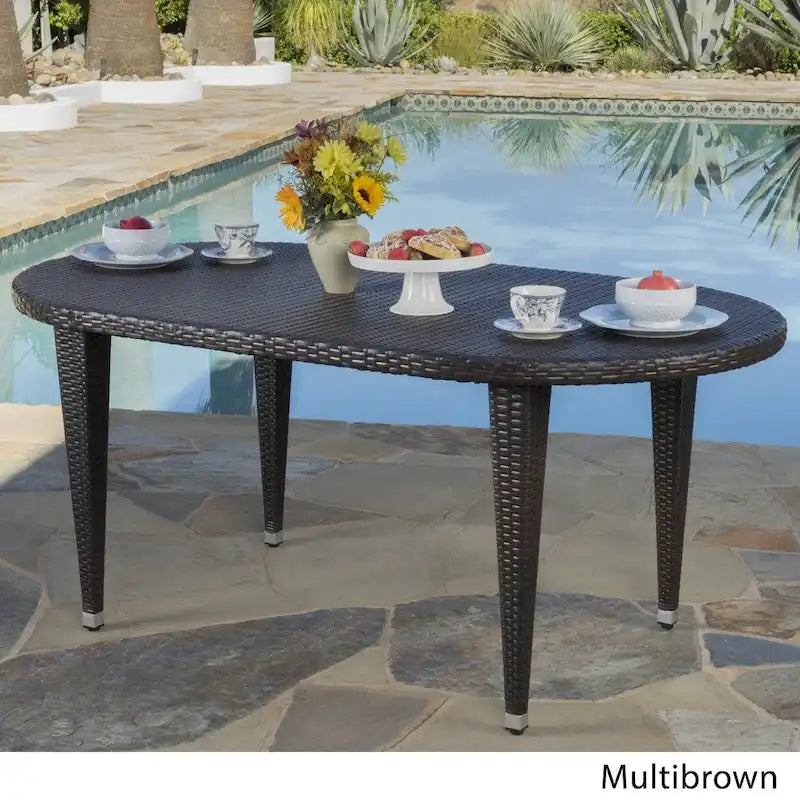 Dominica Outdoor Oval Wicker 69-inch Wicker Dining Table by Christopher Knight Home - 69.30 L x 38.20 W x 30.00 H