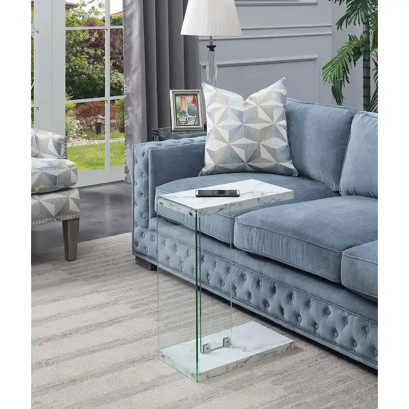 Glass C End Table with 2-Tier Shelves - 6 Finishes