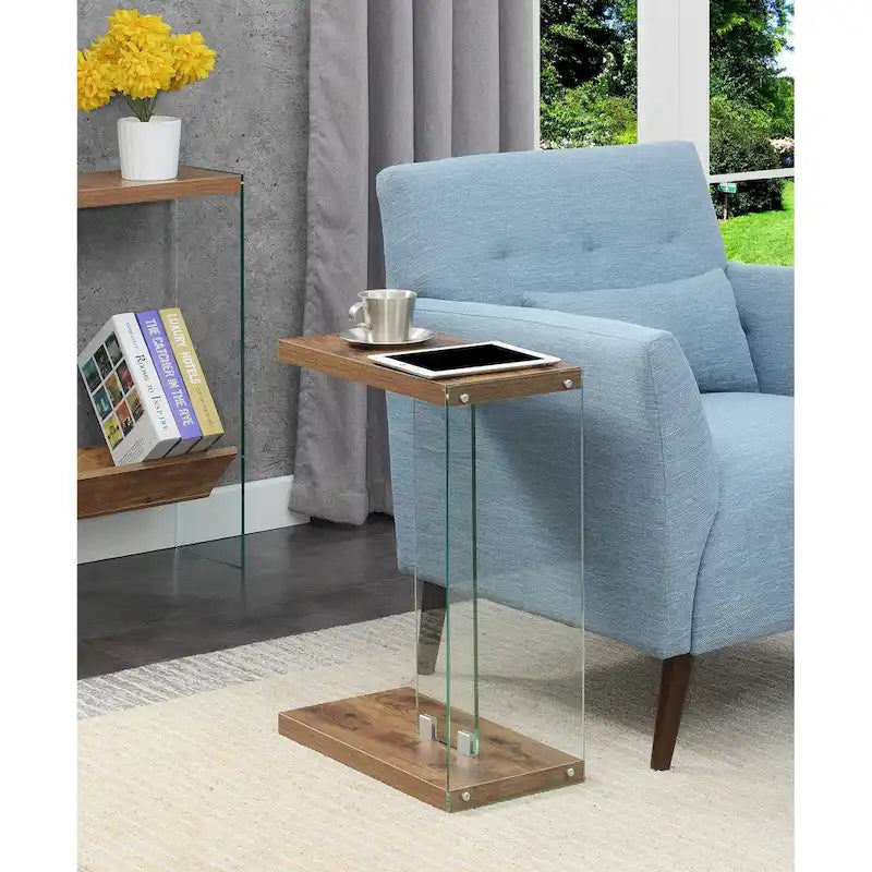 Glass C End Table with 2-Tier Shelves - 6 Finishes