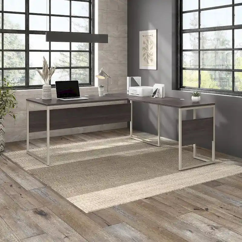 72W x 30D L-Shaped Table Desk with Metal Legs - Modern Hickory, White, Platinum Gray, Storm Gray, Black Walnut