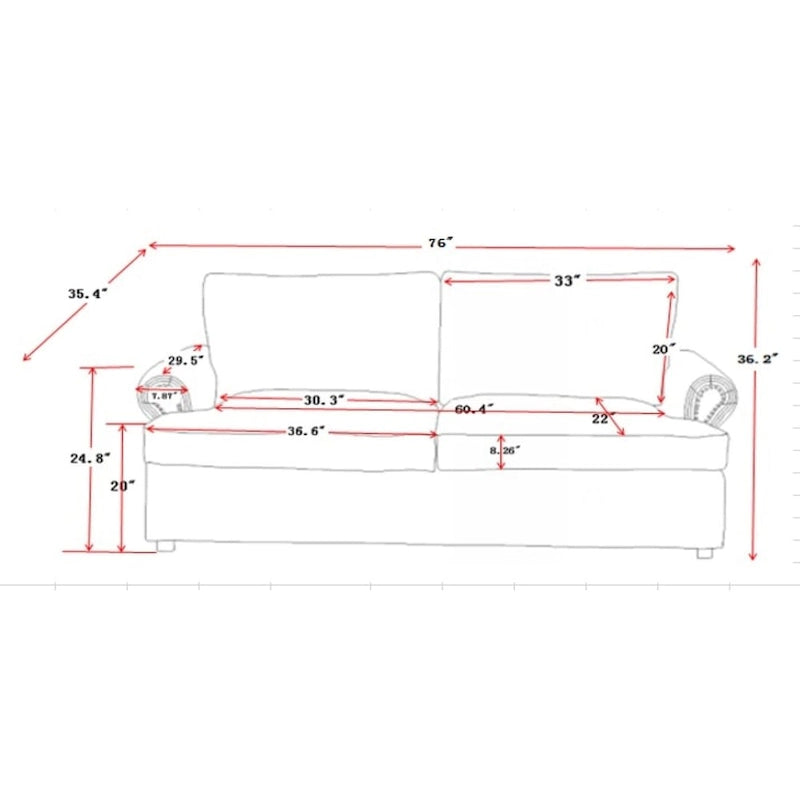 76" Corduroy Sleeper Sofa Bed - Ivory, Ginger, Dark Green, Grey, Black