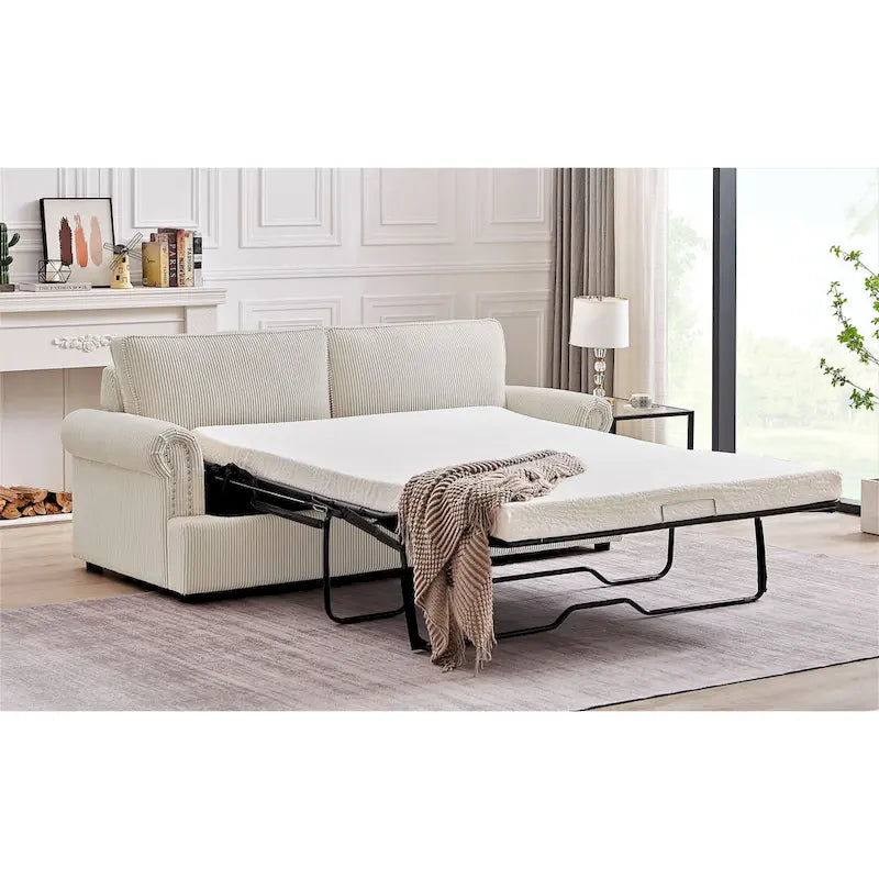 76" Corduroy Sleeper Sofa Bed - Ivory, Ginger, Dark Green, Grey, Black