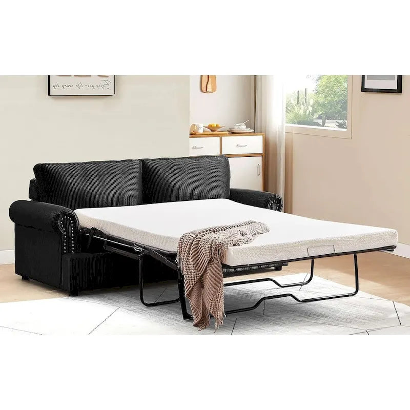76" Corduroy Sleeper Sofa Bed - Ivory, Ginger, Dark Green, Grey, Black
