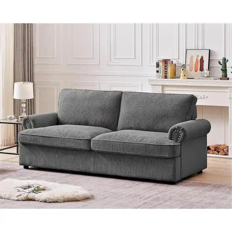 76" Corduroy Sleeper Sofa Bed - Ivory, Ginger, Dark Green, Grey, Black