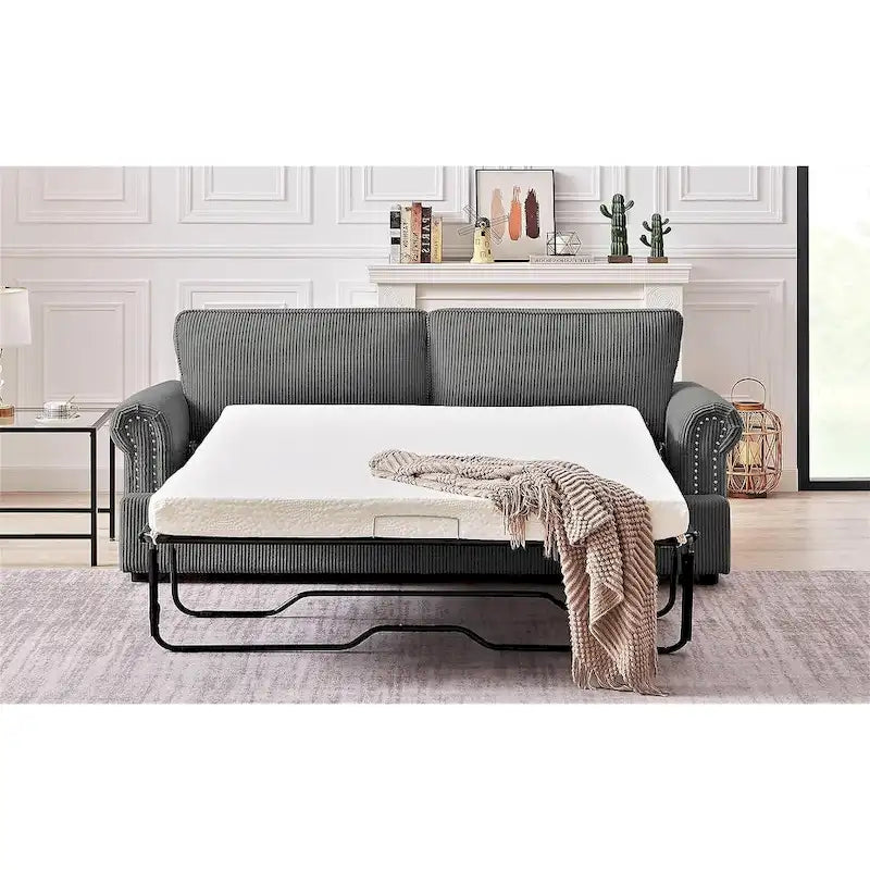76" Corduroy Sleeper Sofa Bed - Ivory, Ginger, Dark Green, Grey, Black