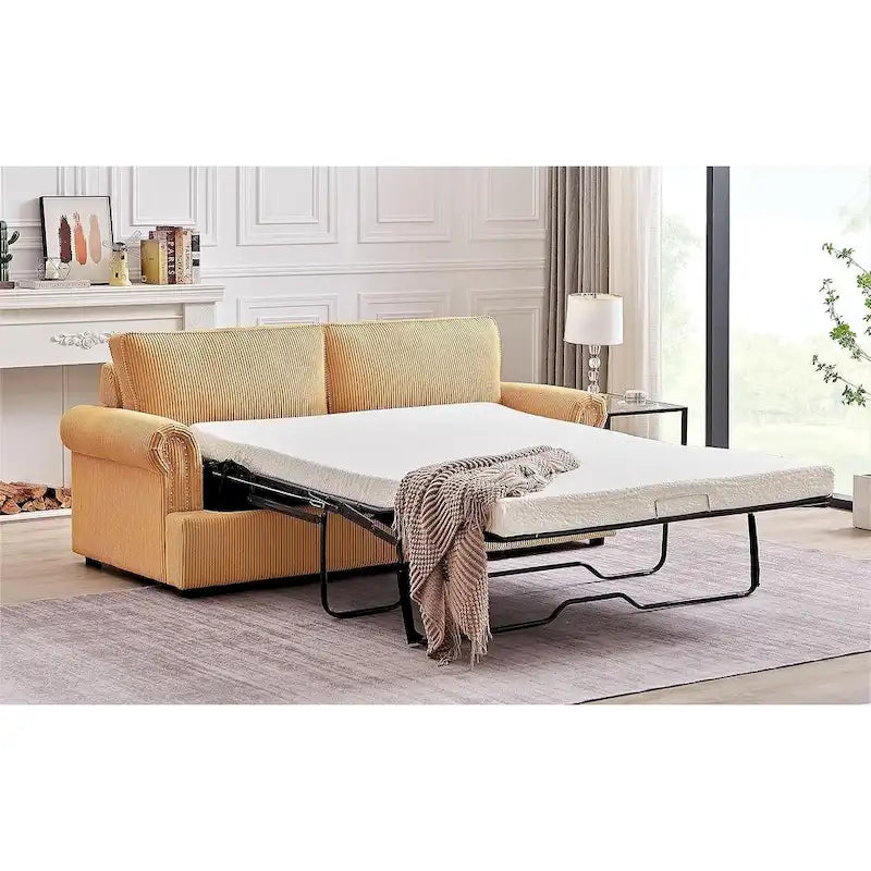 76" Corduroy Sleeper Sofa Bed - Ivory, Ginger, Dark Green, Grey, Black