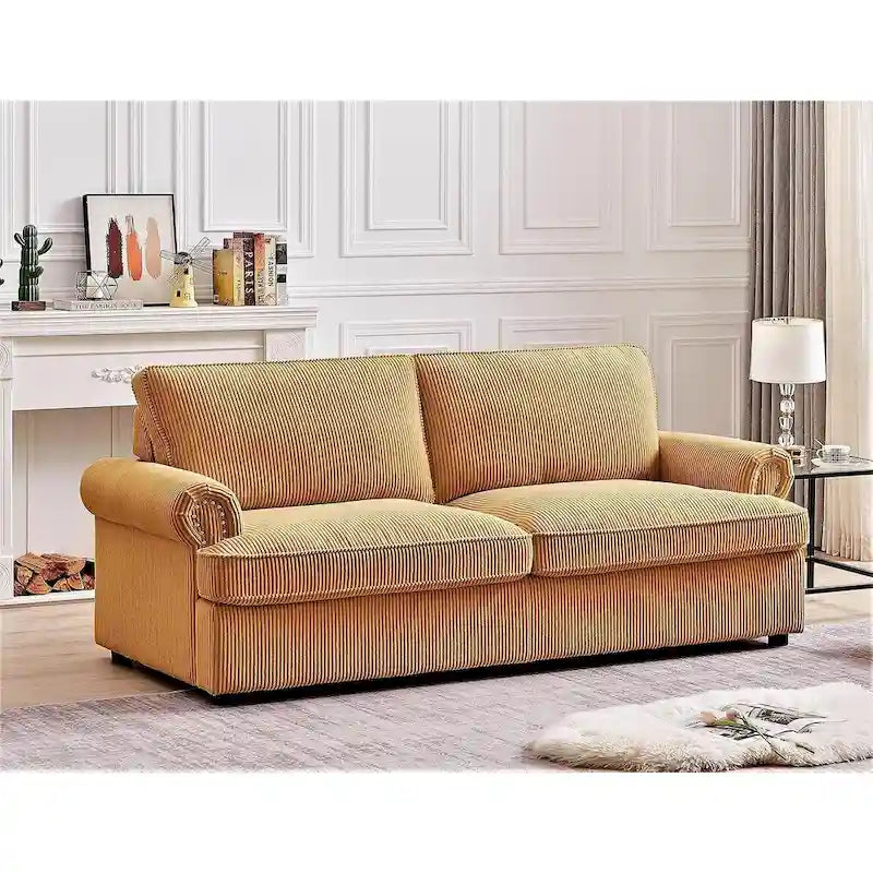 76" Corduroy Sleeper Sofa Bed - Ivory, Ginger, Dark Green, Grey, Black