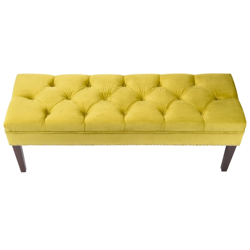 Mid-Century Tufted Upholstered Bench with Nailhead Trim - 7 Colors for 1