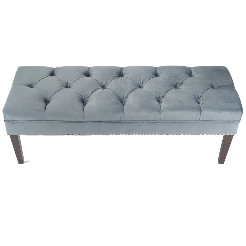Mid-Century Tufted Upholstered Bench with Nailhead Trim - 7 Colors for 1
