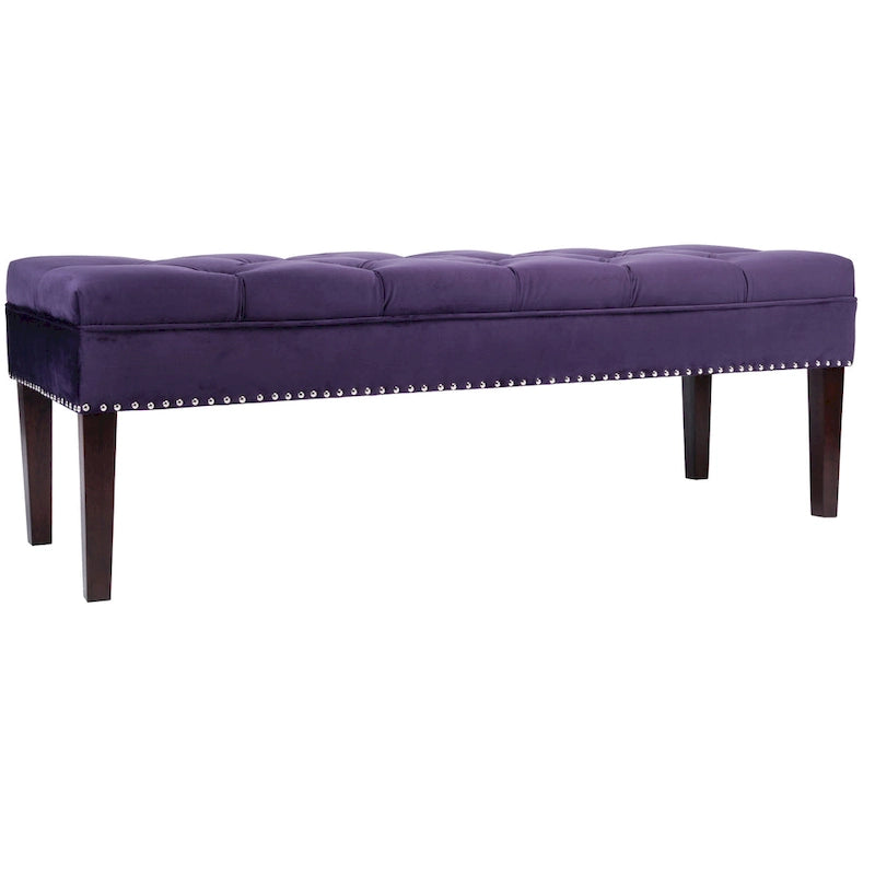 Mid-Century Tufted Upholstered Bench with Nailhead Trim - 7 Colors for 1