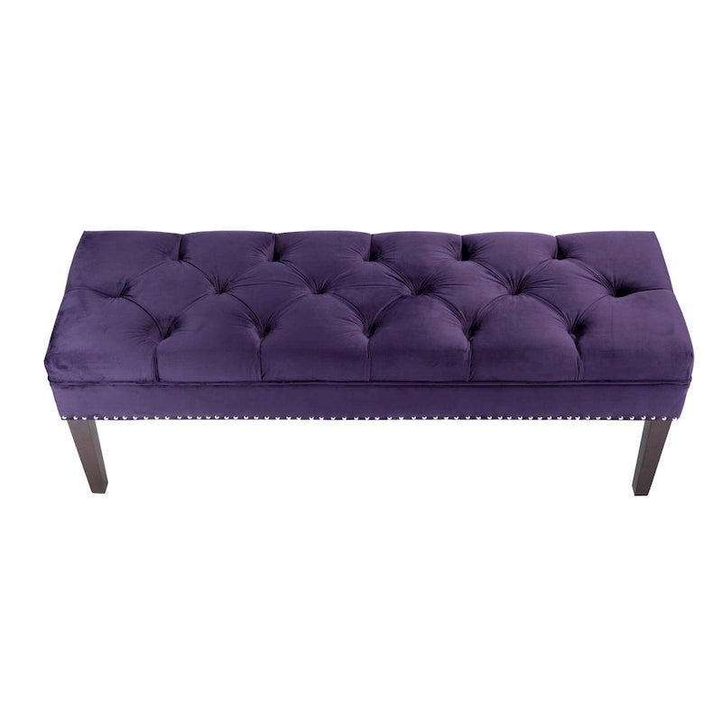Mid-Century Tufted Upholstered Bench with Nailhead Trim - 7 Colors for 1