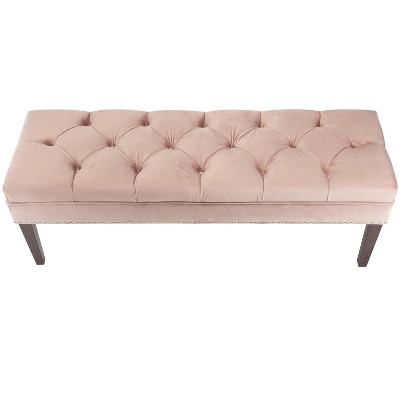 Mid-Century Tufted Upholstered Bench with Nailhead Trim - 7 Colors for 1