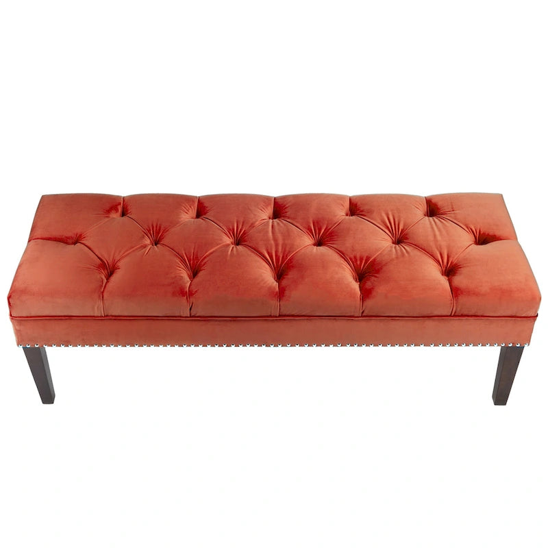Mid-Century Tufted Upholstered Bench with Nailhead Trim - 7 Colors for 1