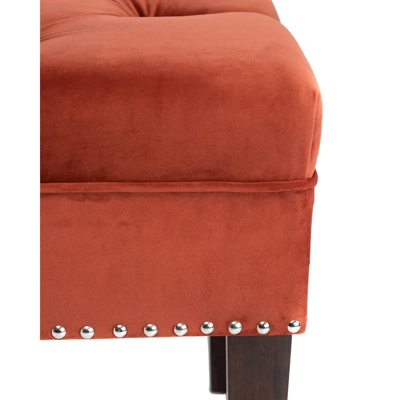 Mid-Century Tufted Upholstered Bench with Nailhead Trim - 7 Colors for 1