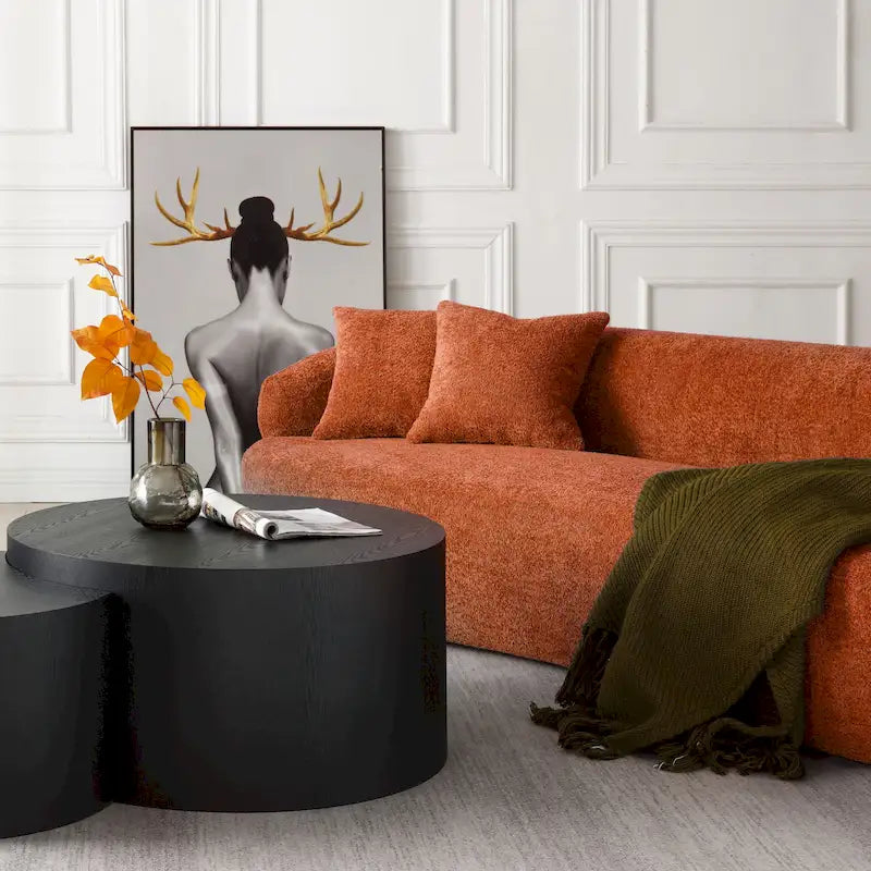 3-Seater Modern Curved Upholstered Sofa - Blue, Brown, Beige, Grey, Orange