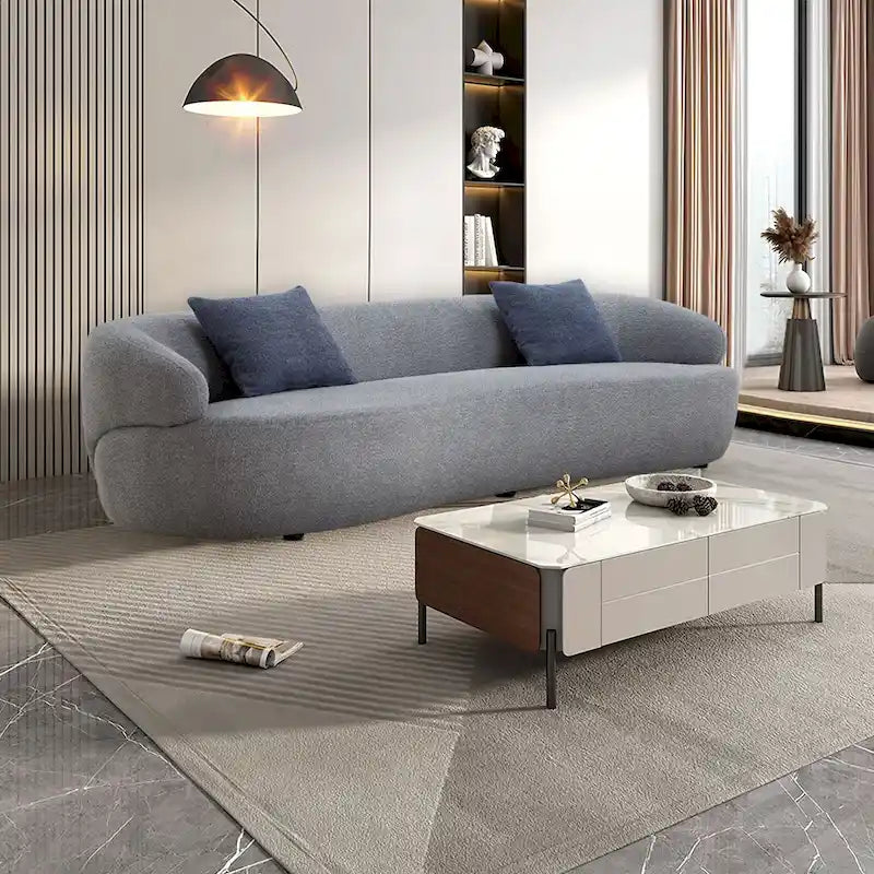 3-Seater Modern Curved Upholstered Sofa - Blue, Brown, Beige, Grey, Orange
