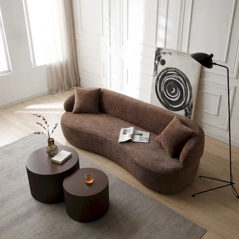 3-Seater Modern Curved Upholstered Sofa - Blue, Brown, Beige, Grey, Orange