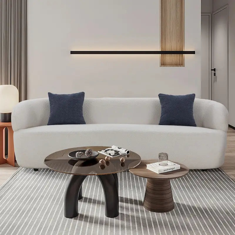 3-Seater Modern Curved Upholstered Sofa - Blue, Brown, Beige, Grey, Orange