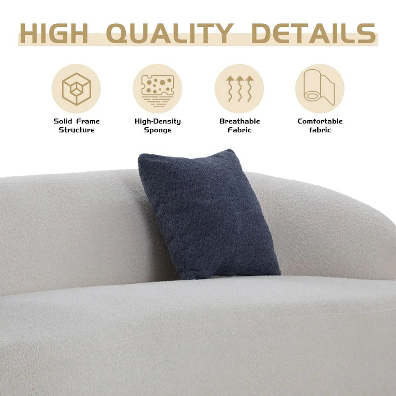 3-Seater Modern Curved Upholstered Sofa - Blue, Brown, Beige, Grey, Orange