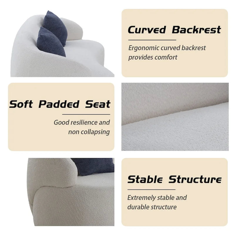 3-Seater Modern Curved Upholstered Sofa - Blue, Brown, Beige, Grey, Orange