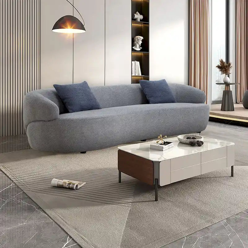 3-Seater Modern Curved Upholstered Sofa - Blue, Brown, Beige, Grey, Orange