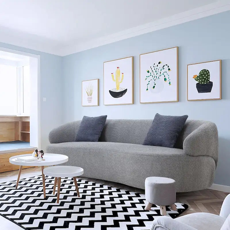 3-Seater Modern Curved Upholstered Sofa - Blue, Brown, Beige, Grey, Orange