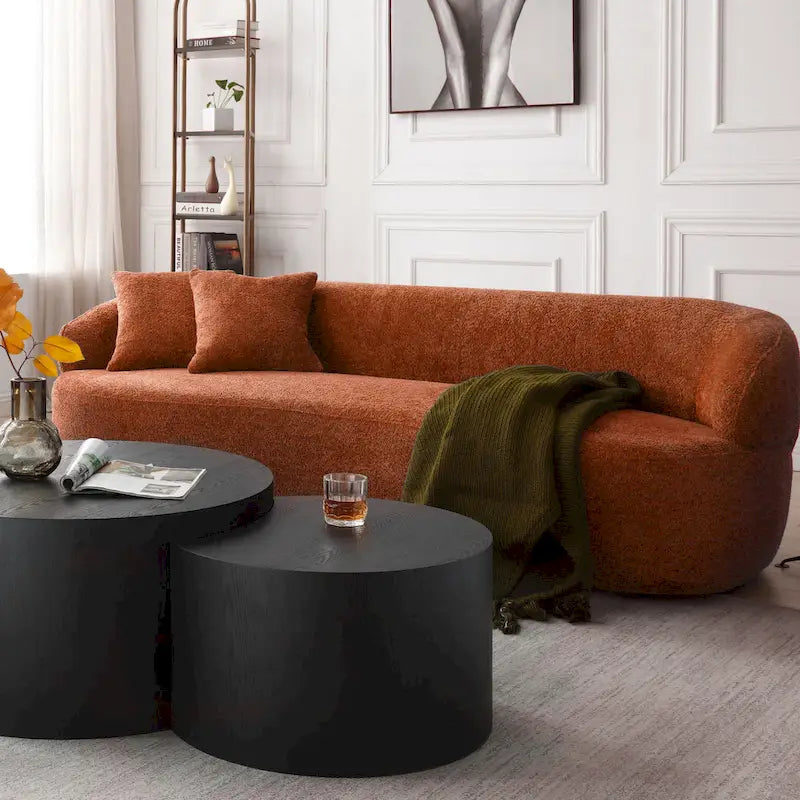 3-Seater Modern Curved Upholstered Sofa - Blue, Brown, Beige, Grey, Orange