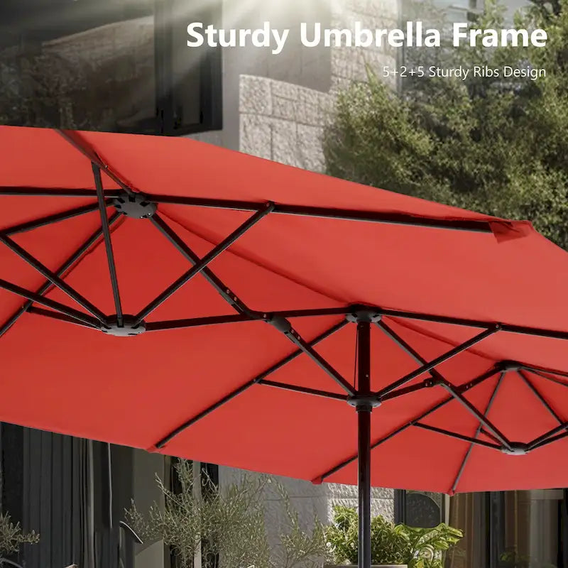 6-piece Patio Dining Set, 1 Square Metal table, 4 Adjustable Folding Chairs and 13ft Umbrella