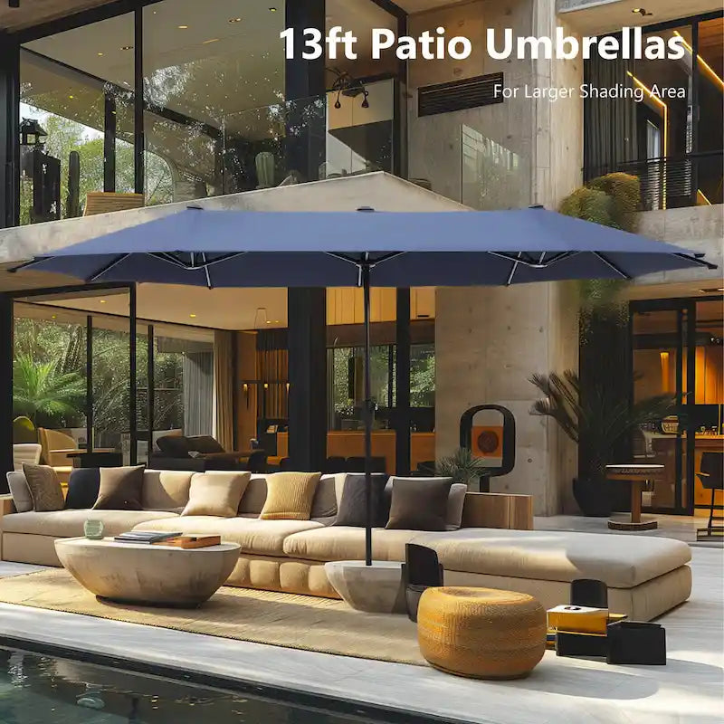 6-piece Patio Dining Set, 1 Square Metal table, 4 Adjustable Folding Chairs and 13ft Umbrella