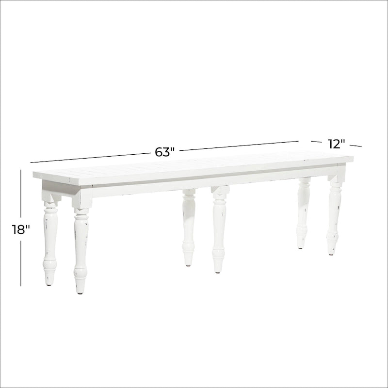 63" Solid Wood Long Slim Bench - White for 3