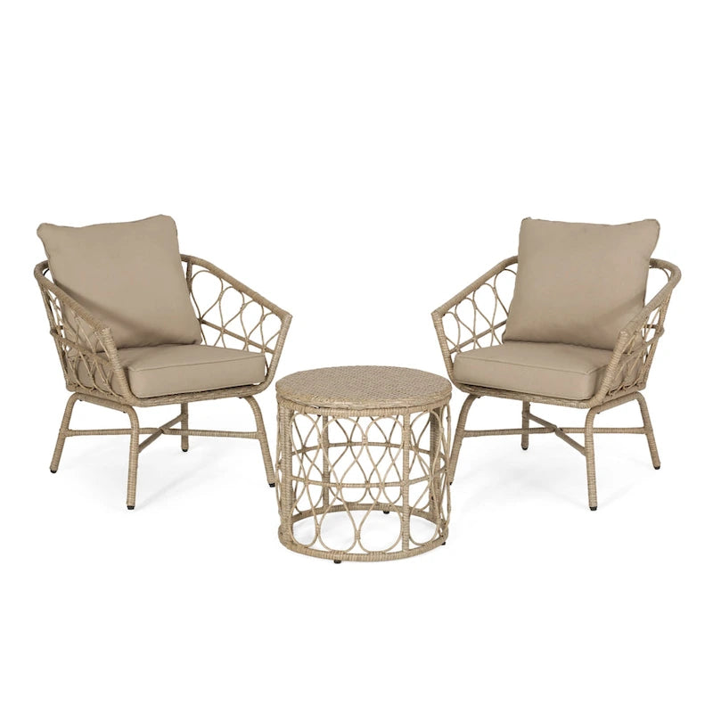 Bruce Outdoor Outdoor Wicker 3 Piece Chat Set with Cushions by Christopher Knight Home