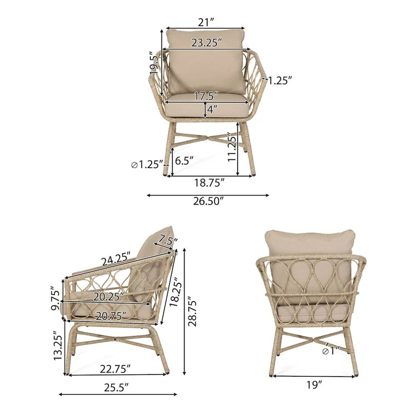 Bruce Outdoor Outdoor Wicker 3 Piece Chat Set with Cushions by Christopher Knight Home