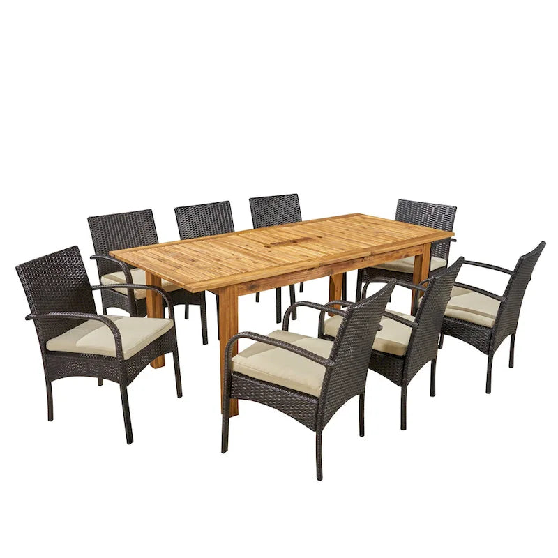 Elmar 9 Piece Outdoor Wood/Wicker Extending Dining Set by Christopher Knight Home