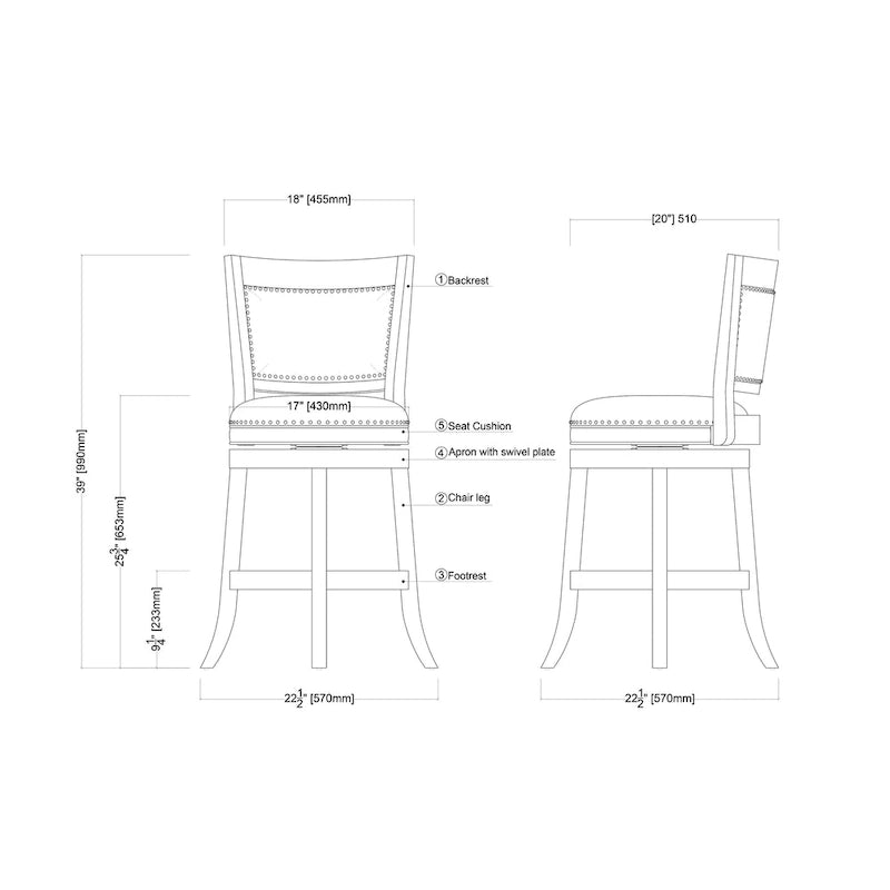 High Back Swivel Counter Stool with Linen Upholstery